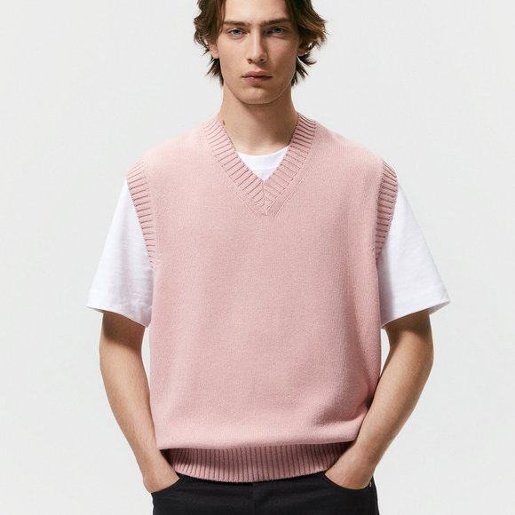 Zara | Jackets u0026 Coats | Zara Knit Vneck Sweater Vest Cotton Pink Zz3 |  Poshmark